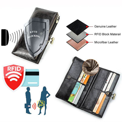 Black Angel Women's Wallet – Premium First Layer Cowhide Leather with Metal Accents - grabzbags.com