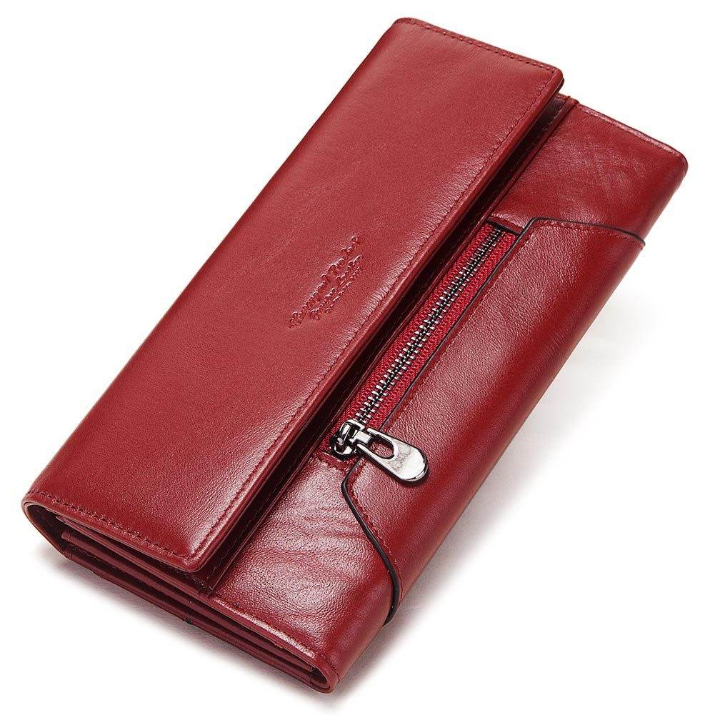 Women's Long Cowhide Leather Wallet – RFID-Blocking Handbag with Multiple Card Slots & Coin Pocket - grabzbags.com