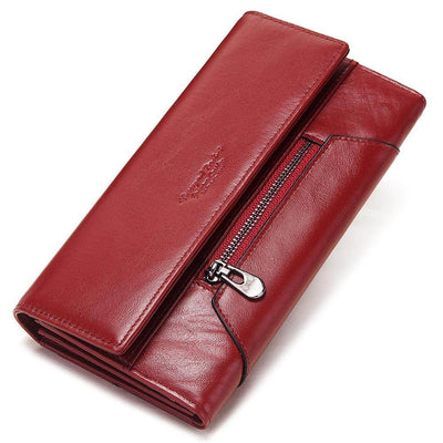 Women's Long Cowhide Leather Wallet – RFID-Blocking Handbag with Multiple Card Slots & Coin Pocket - grabzbags.com