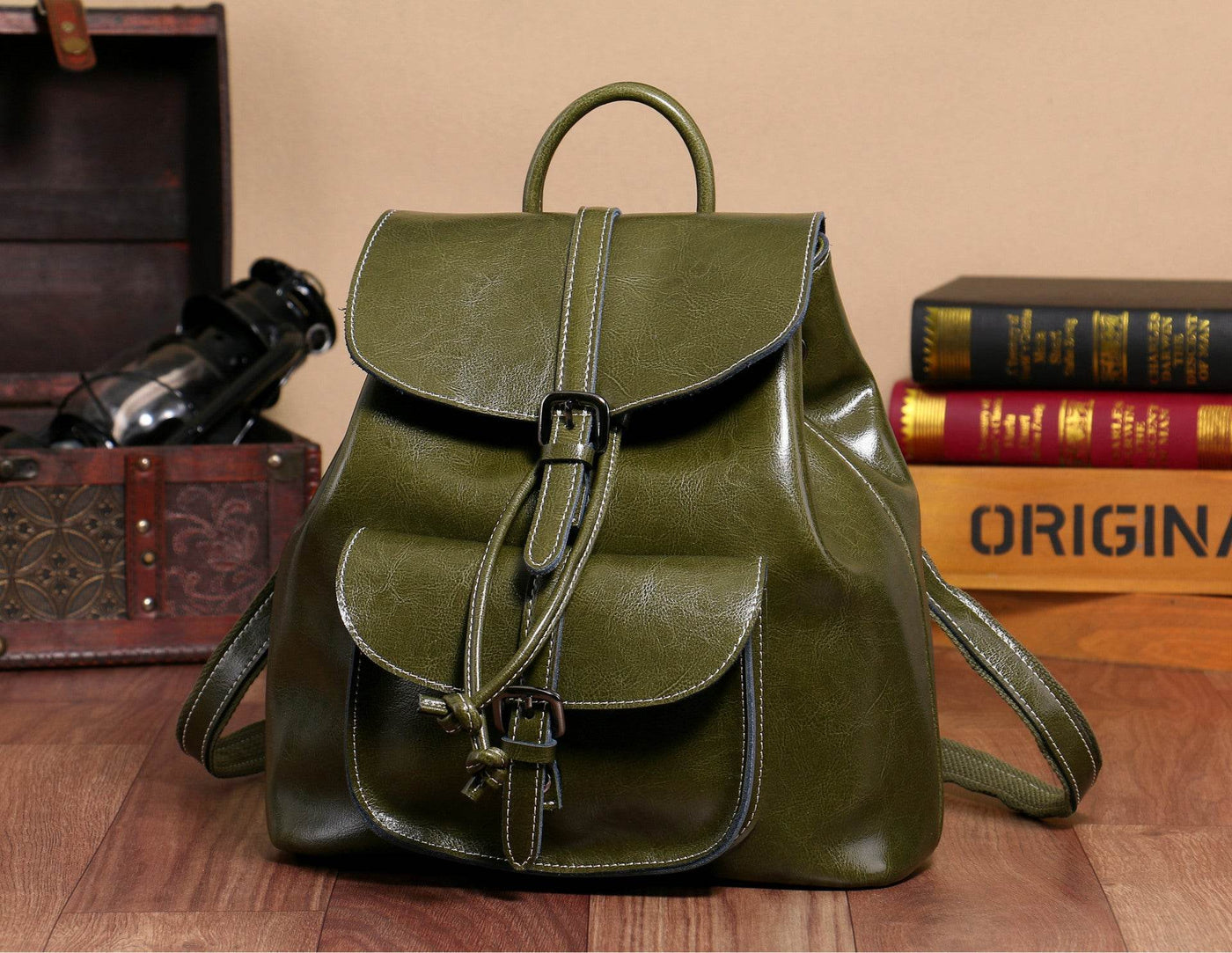 Women’s Korean Style Cowhide Backpack – Drawstring Pocket Leather Bag - grabzbags.com