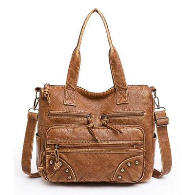 Women’s Retro Washed Leather Shoulder Bag – Stylish Minimalist & Lightweight Handbag - grabzbags.com