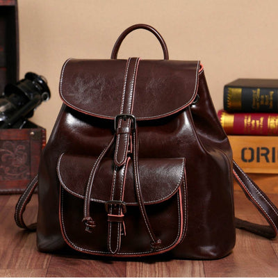 Women’s Korean Style Cowhide Backpack – Drawstring Pocket Leather Bag - grabzbags.com