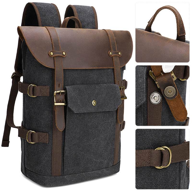 Men’s Crazy Horse Leather Laptop Backpack – European & American Vintage Style - grabzbags.com
