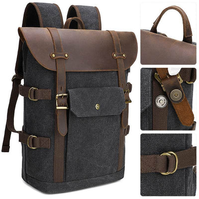 Men’s Crazy Horse Leather Laptop Backpack – European & American Vintage Style - grabzbags.com