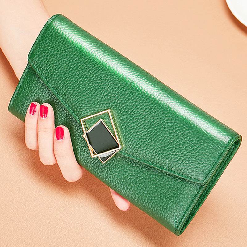 Elegant Women’s Long Genuine Leather Wallet – Large-Capacity Zipper Clutch Purse - grabzbags.com