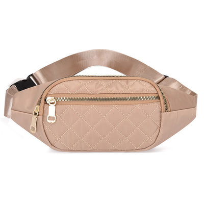 Trendy women’s nylon fanny pack with multiple pockets. Lightweight, durable crossbody waist bag perfect for running, hiking, cycling, and travel.