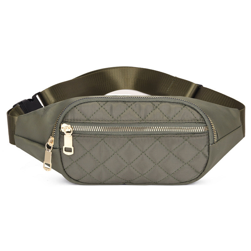 Trendy women’s nylon fanny pack with multiple pockets. Lightweight, durable crossbody waist bag perfect for running, hiking, cycling, and travel.
