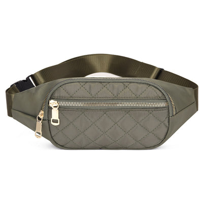 Trendy women’s nylon fanny pack with multiple pockets. Lightweight, durable crossbody waist bag perfect for running, hiking, cycling, and travel.