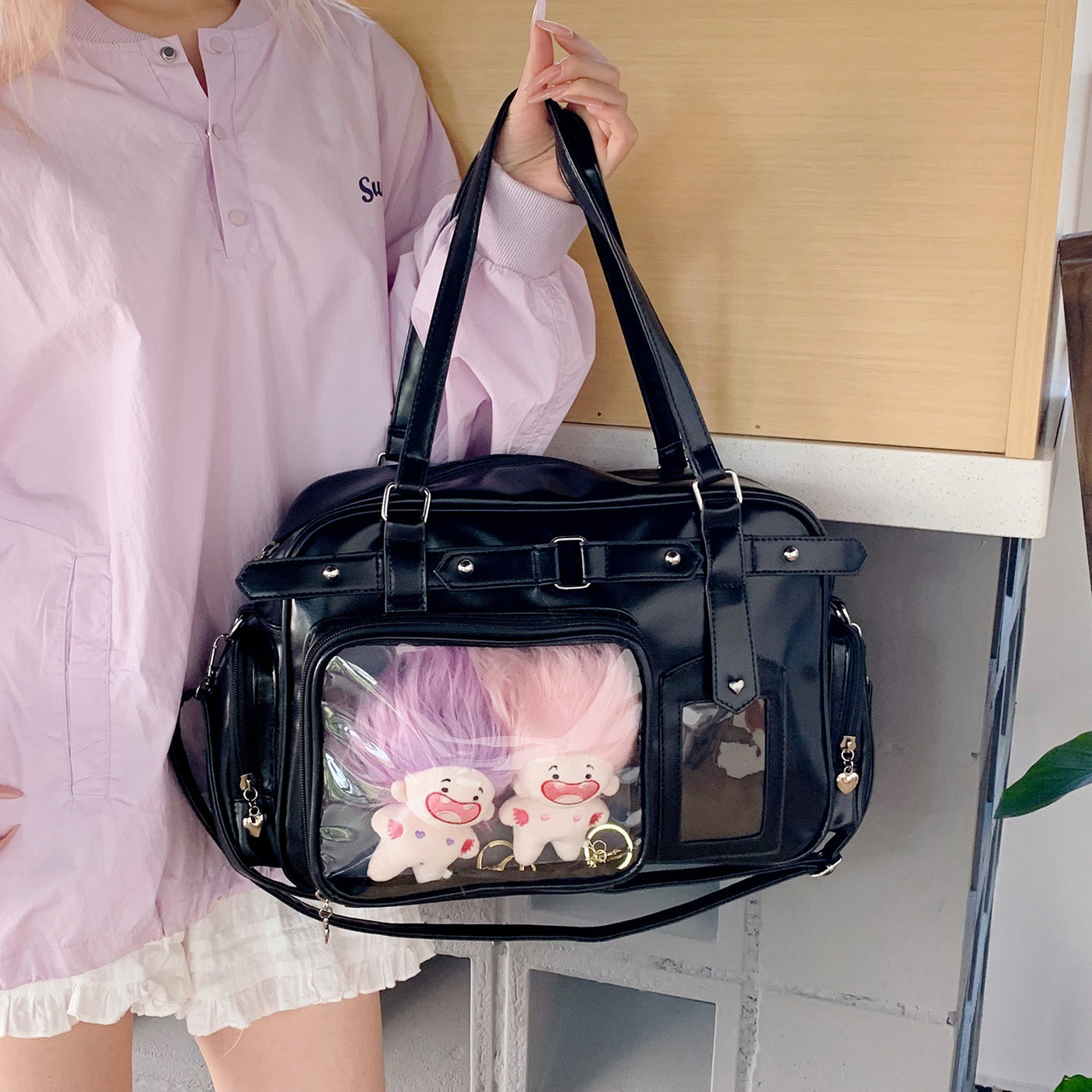 Bow College Style JK Girl Uniform Bag – Cute PU Leather Hand-Carry and Shoulder Bag with Free Tie Plate, Youthful Campus Style Purse