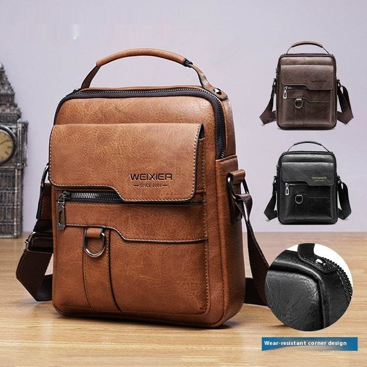 Popular Men’s Retro PU Leather Messenger Bag – One Shoulder Business Crossbody with Flap, Solid Travel Backpack - grabzbags.com