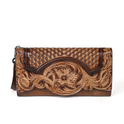 Premium Chinese Style Embossed Long Wallet – Top Grain Cowhide Leather Fashion Purse for Women - grabzbags.com