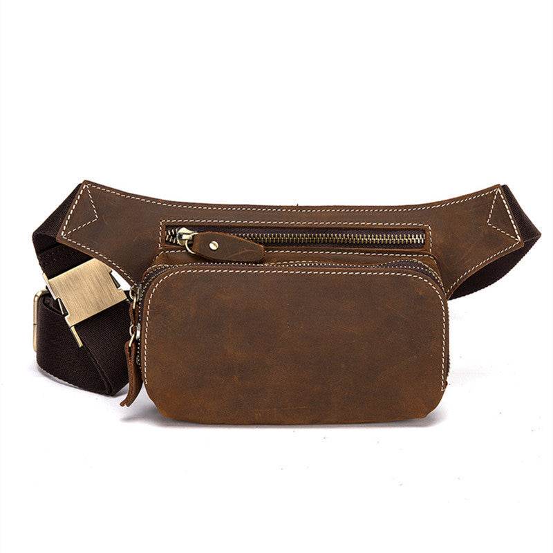 Men’s Top Layer Cowhide Sports Waist Bag – Premium Leather Belt Pack for Outdoor Use - grabzbags.com