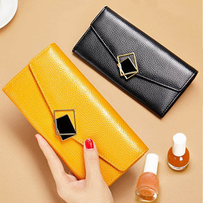 Elegant Women’s Long Genuine Leather Wallet – Large-Capacity Zipper Clutch Purse - grabzbags.com