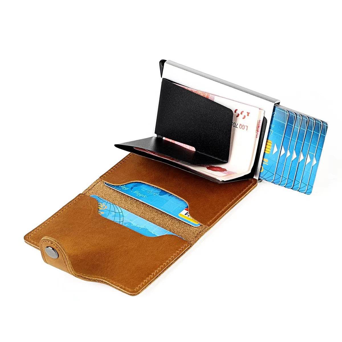 Vintage Crazy Horse Leather Card Holder – Slim RFID-Blocking Wallet for Women - grabzbags.com