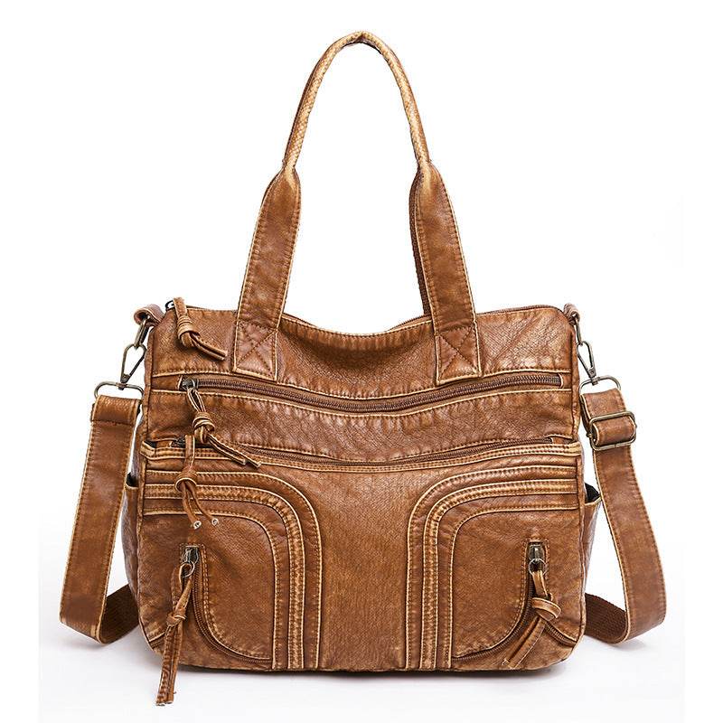 Women’s Retro Washed Leather Shoulder Bag – Stylish Minimalist & Lightweight Handbag - grabzbags.com