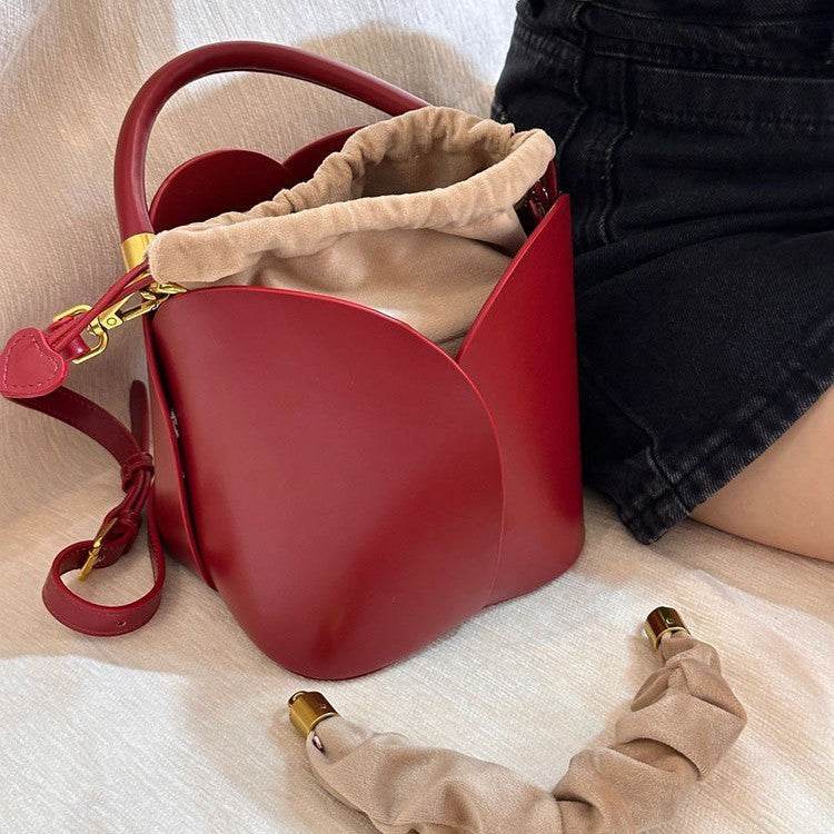 Red Bridal Petal Bucket Bag – Elegant Portable Wedding Purse - grabzbags.com