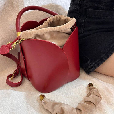 Red Bridal Petal Bucket Bag – Elegant Portable Wedding Purse - grabzbags.com
