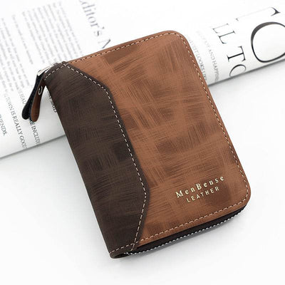 Men’s Frosted Leather Short Chain Wallet – Vertical Coin Purse & Card Holder - grabzbags.com
