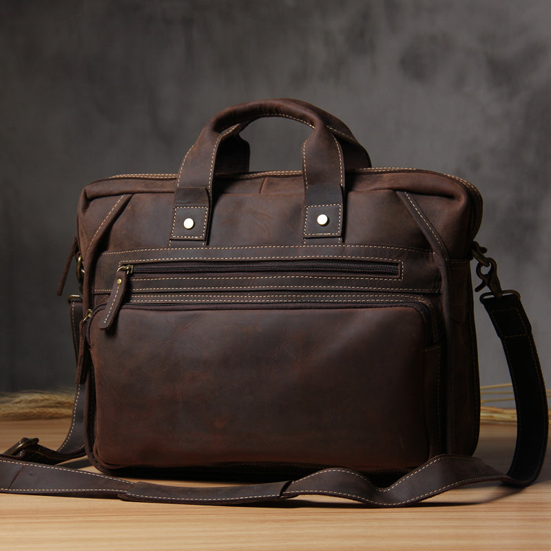 Men’s Vintage Leather Laptop Briefcase – Cowhide Crossbody Bag