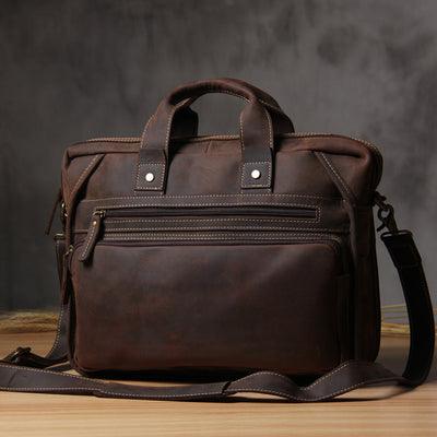 Men’s Vintage Leather Laptop Briefcase – Cowhide Crossbody Bag