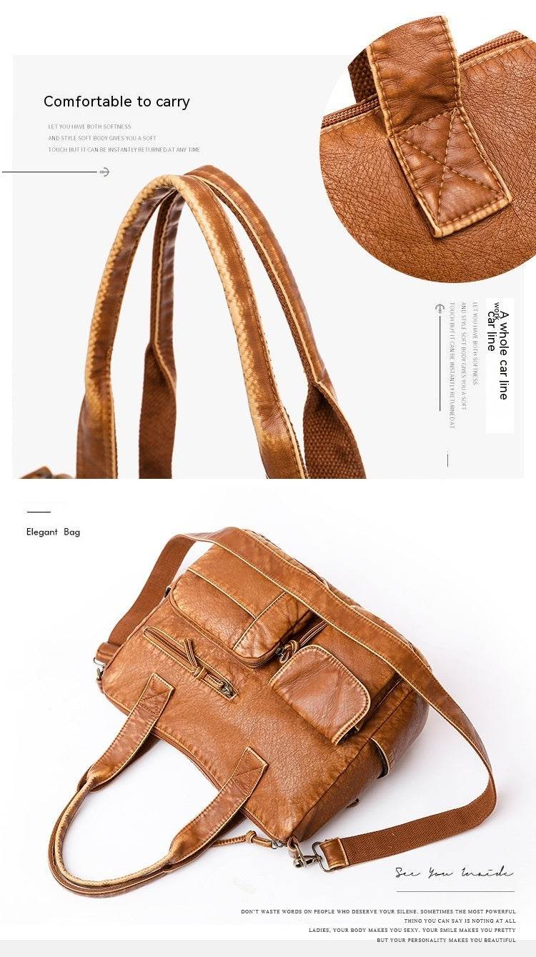 Women’s Retro Washed Leather Shoulder Bag – Stylish Minimalist & Lightweight Handbag - grabzbags.com