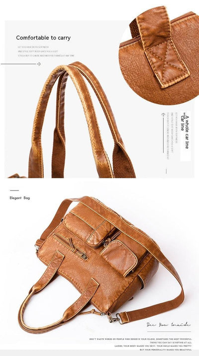 Women’s Retro Washed Leather Shoulder Bag – Stylish Minimalist & Lightweight Handbag - grabzbags.com