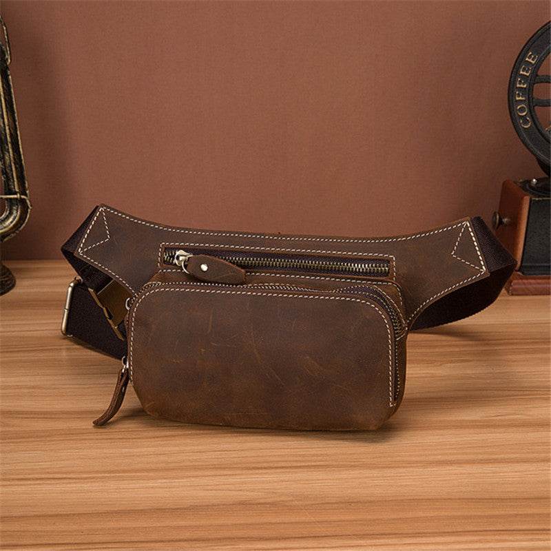 Men’s Top Layer Cowhide Sports Waist Bag – Premium Leather Belt Pack for Outdoor Use - grabzbags.com