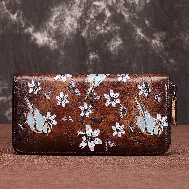 Fashion Women’s Leather Wallet – Vintage Zipper Design in First Layer Cowhide - grabzbags.com