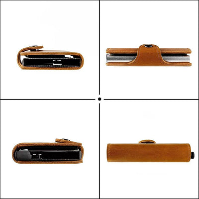 Vintage Crazy Horse Leather Card Holder – Slim RFID-Blocking Wallet for Women - grabzbags.com