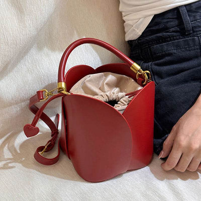 Red Bridal Petal Bucket Bag – Elegant Portable Wedding Purse - grabzbags.com