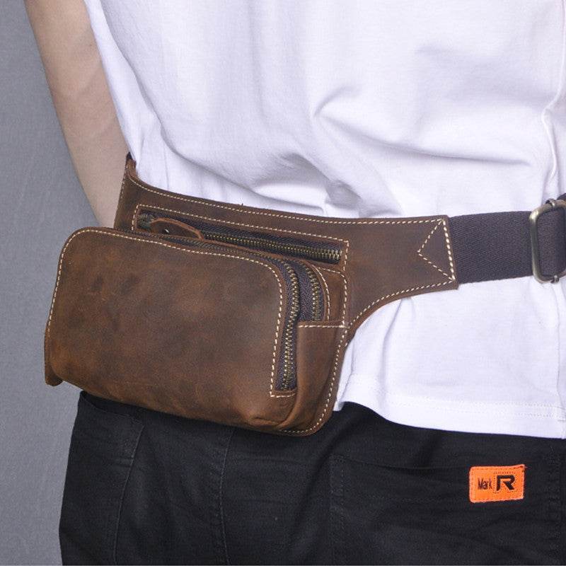 Men’s Top Layer Cowhide Sports Waist Bag – Premium Leather Belt Pack for Outdoor Use - grabzbags.com