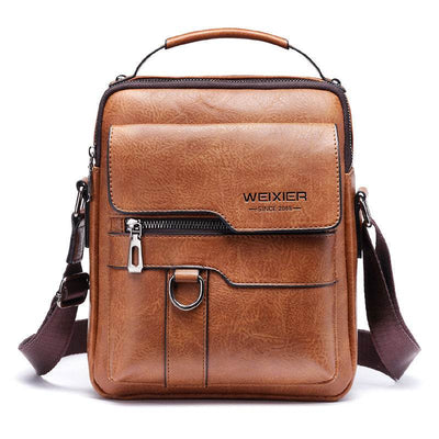 Popular Men’s Retro PU Leather Messenger Bag – One Shoulder Business Crossbody with Flap, Solid Travel Backpack - grabzbags.com