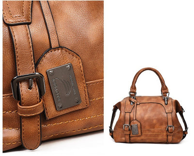 European & American Style PU Leather Boston Bag for Women – Large Retro Handbag with Belt Decoration, Trendy Cross-Border Fashion Tote