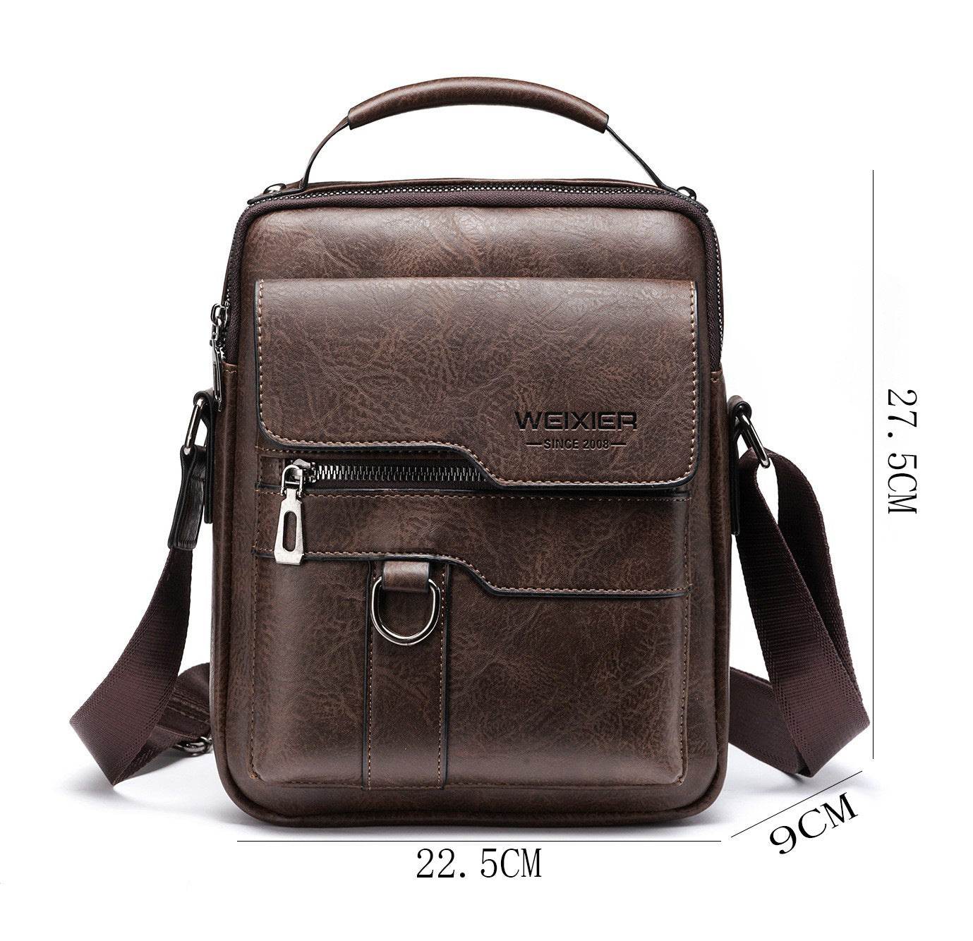 Popular Men’s Retro PU Leather Messenger Bag – One Shoulder Business Crossbody with Flap, Solid Travel Backpack - grabzbags.com