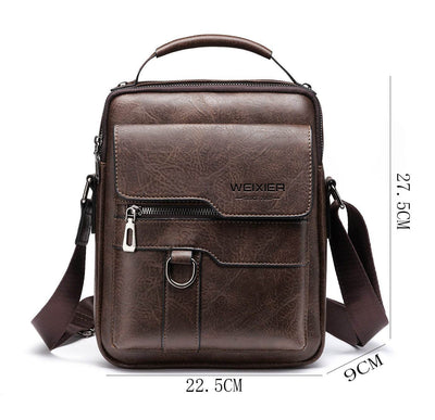Popular Men’s Retro PU Leather Messenger Bag – One Shoulder Business Crossbody with Flap, Solid Travel Backpack - grabzbags.com