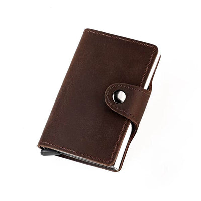 Vintage Crazy Horse Leather Card Holder – Slim RFID-Blocking Wallet for Women - grabzbags.com
