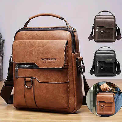 Popular Men’s Retro PU Leather Messenger Bag – One Shoulder Business Crossbody with Flap, Solid Travel Backpack - grabzbags.com