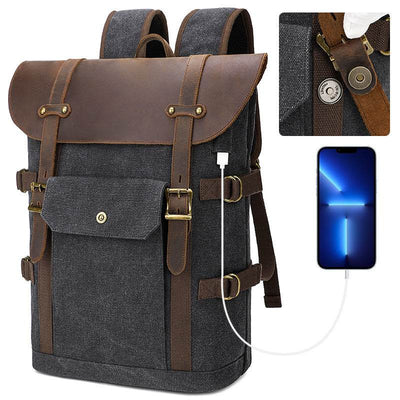 Men’s Crazy Horse Leather Laptop Backpack – European & American Vintage Style - grabzbags.com