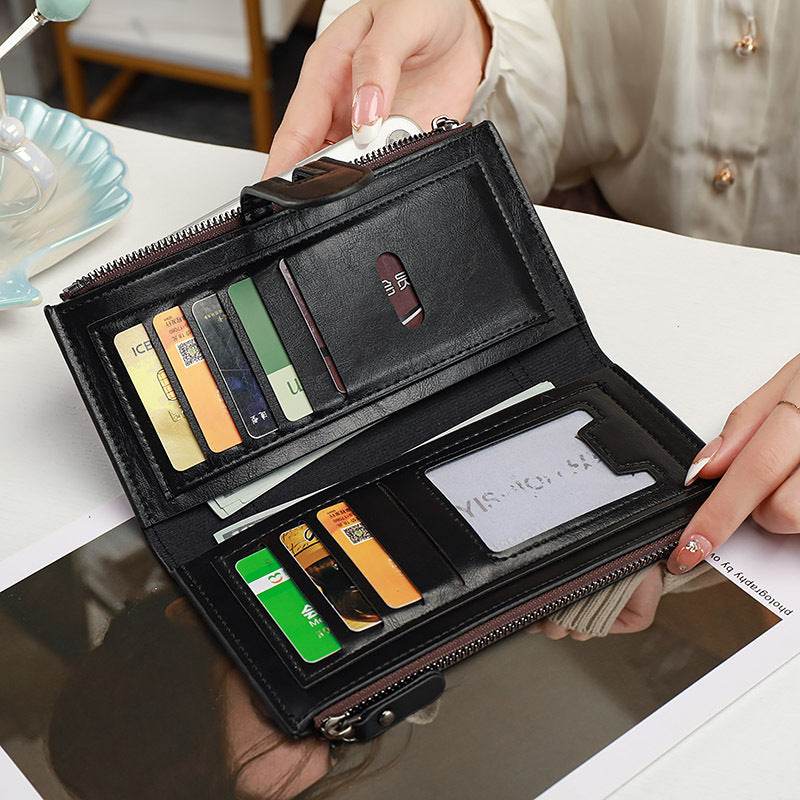 Women's Long PU Leather Wallet – Bifold Zipper Clutch Purse with Card Holder - grabzbags.com