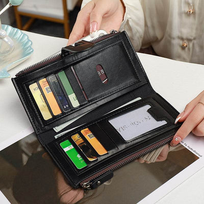 Women's Long PU Leather Wallet – Bifold Zipper Clutch Purse with Card Holder - grabzbags.com