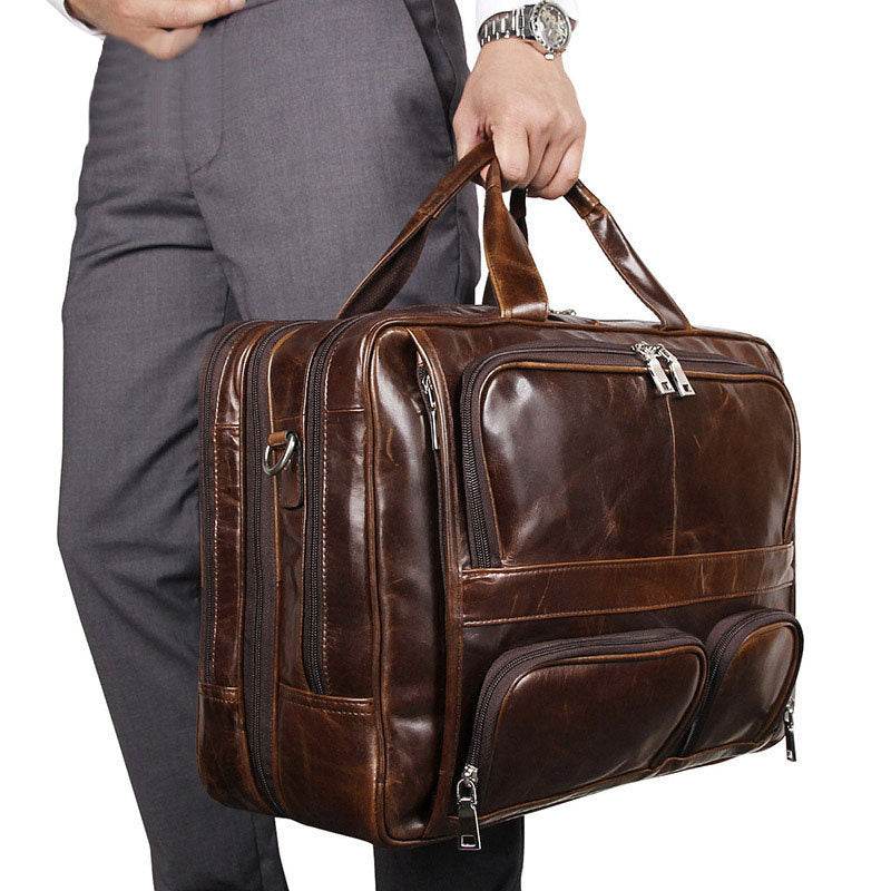 Large-Capacity Leather Laptop Briefcase – Business Computer Handbag - grabzbags.com