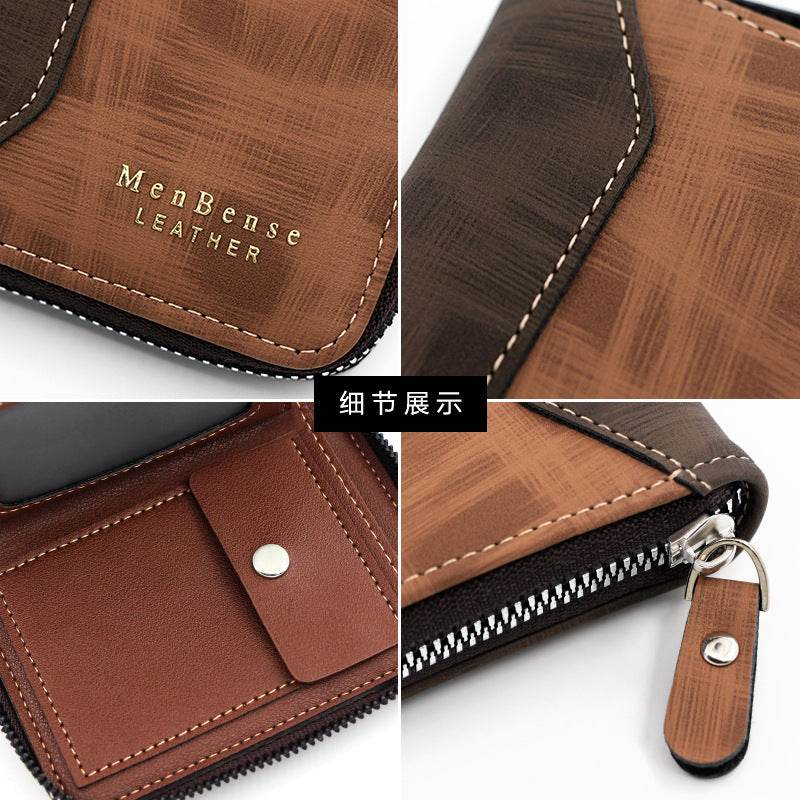 Men’s Frosted Leather Short Chain Wallet – Vertical Coin Purse & Card Holder - grabzbags.com