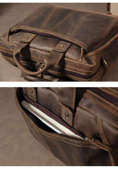 Men’s Vintage Leather Laptop Briefcase – Cowhide Crossbody Bag