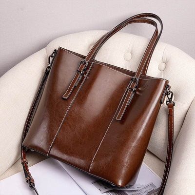 Women’s Genuine Leather Shoulder Bag – Retro Large-Capacity Fashion Tote - grabzbags.com