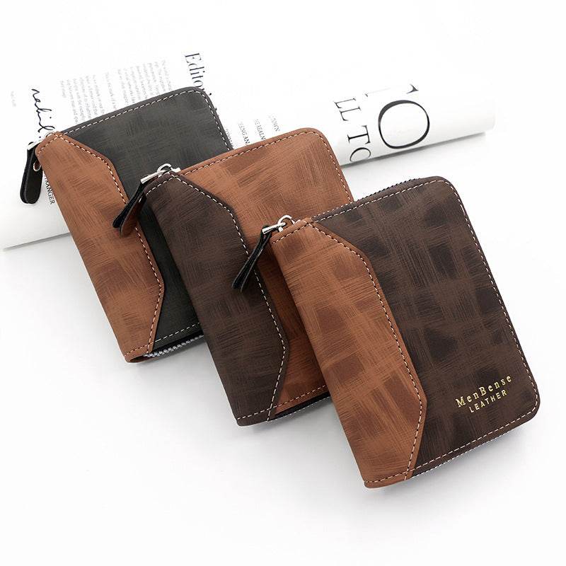 Men’s Frosted Leather Short Chain Wallet – Vertical Coin Purse & Card Holder - grabzbags.com