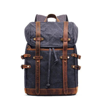 Retro Waxed Canvas & Crazy Horse Leather Backpack – Vintage Hiking & Casual Travel Bag - grabzbags.com