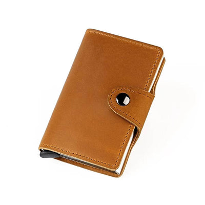 Vintage Crazy Horse Leather Card Holder – Slim RFID-Blocking Wallet for Women - grabzbags.com