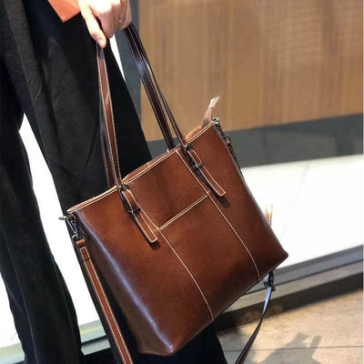 Women’s Genuine Leather Shoulder Bag – Retro Large-Capacity Fashion Tote - grabzbags.com