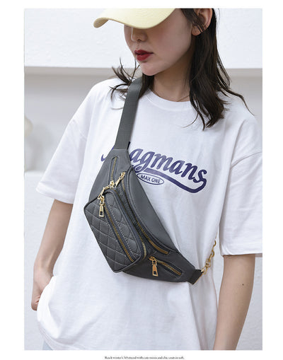 Slanted Diamond Embroidery Chain Shoulder Bag – Stylish Nylon Purse