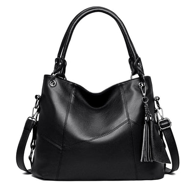 Large Capacity Soft PU Leather Tassel Handbag for Women – Elegant Shoulder Bag for Middle-Aged & Elderly Ladies with Multiple Compartments